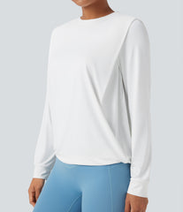 Round Neck Long Sleeve Ruched Yoga Sports Top-UPF50+