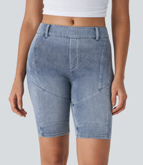 Halara Flex™ Mid Rise Pocket Skinny Denim Casual Shorts 9''