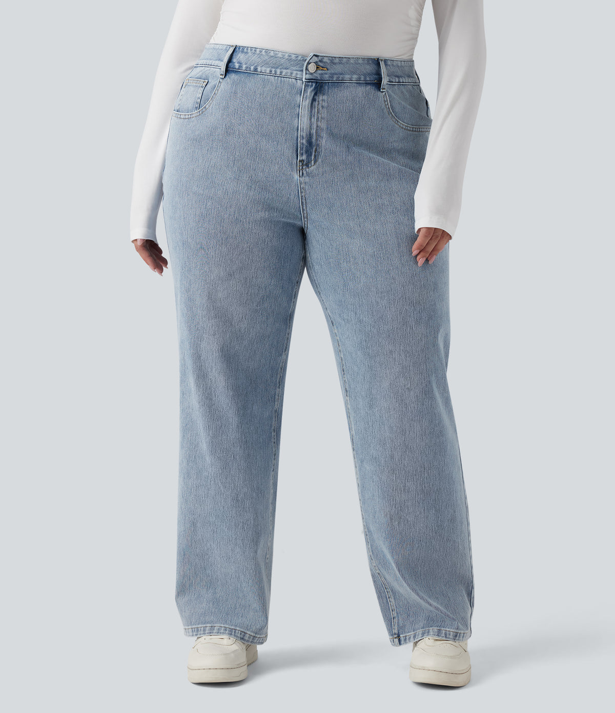 Halara Flex™ High Waisted Straight Leg Casual Plus Size Jeans with Pockets