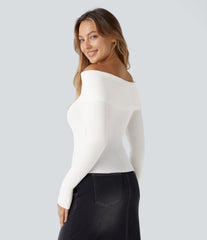 Folded Off Shoulder Long Sleeve Casual Sweater