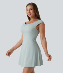 SoftlyZero™ Airy Boat Neck Backless Mini 2-in-1 InstantCool Dance Active Dress with Pockets-Easy Peezy-UPF50+