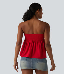 Breezeful™ Shirred Ruffle Hem Quick Dry Casual Babydoll Tube Top