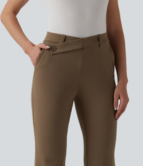 Halara Flex™ DayStretch Asymmetric Mid Rise Flare Work Pants with Pockets