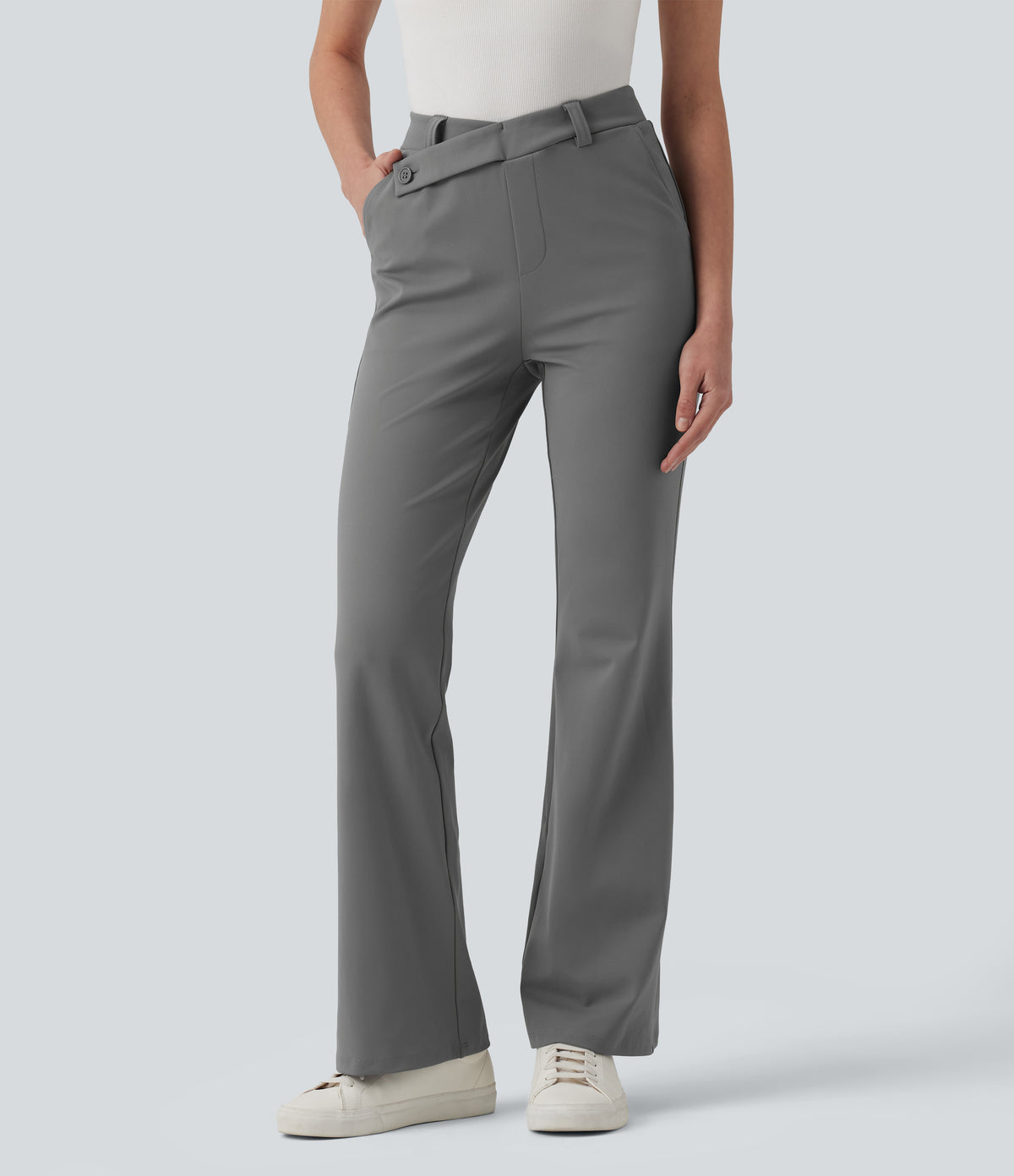 Halara Flex™ Asymmetric High Waisted Work Flare Pants with Pockets