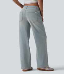 Halara Flex™ Low Rise Straight Leg Washed Casual Jeans with Pockets