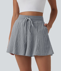 High Waisted Drawstring Sweater Knit Casual Shorts 3'' with Pockets