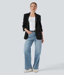 DayStretch Notched Collar Long Sleeve Work Blazer with Pockets