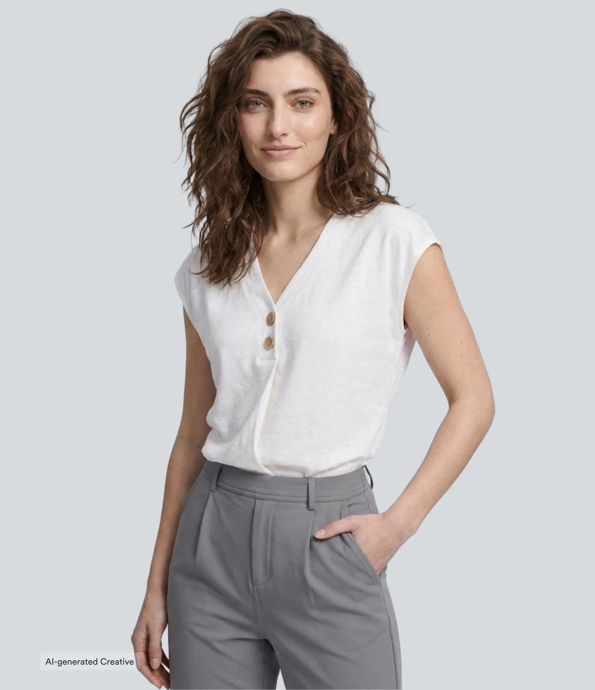 V Neck Cap Sleeve Decorative Work Blouse