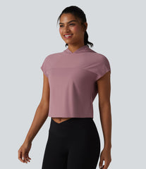 Hooded Cap Sleeve Cropped Breathable Mesh InstantCool Quick Dry Running Sports Top-UPF50+