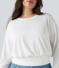 Round Neck Long Sleeve Work Plus Size Top