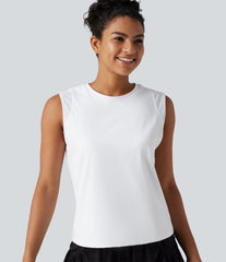 SoftlyZero™ Airy Round Neck Contrast Breathable Mesh InstantCool Running Tank Top-UPF50+