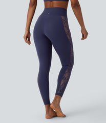 SoftlyZero™ High Waisted Crossover Contrast Lace Built-in Underwear Yoga Leggings with Pocket-UPF50+