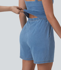 Halara Flex™ Denim Square Neck Sleeveless Casual Romper with Pockets-Easy Peezy