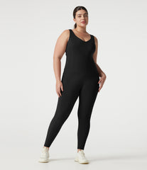 Halara UltraSculpt™ V-neck Crossover Backless Tummy Control Butt Lifting Built-in Bra Workout Plus Size Jumpsuit with Pockets