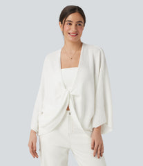 Deep V-neck Batwing Sleeve Relaxed Fit Casual Cardigan