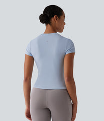 Ribbed Knit Round Neck Short Sleeve Workout Sports Top