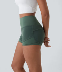 High Waisted Mesh Back Waistband Pocket 2-in-1 Casual Shorts 2"
