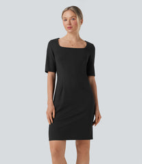 Square Neck Half Sleeve Slim Pencil Work Dress