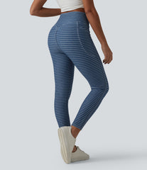 Halara Flex™ High Waisted Tummy Control Stripes Denim Casual 7/8 Leggings with Pockets