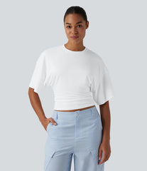 Round Neck Half Sleeve Ruched Casual T-Shirt