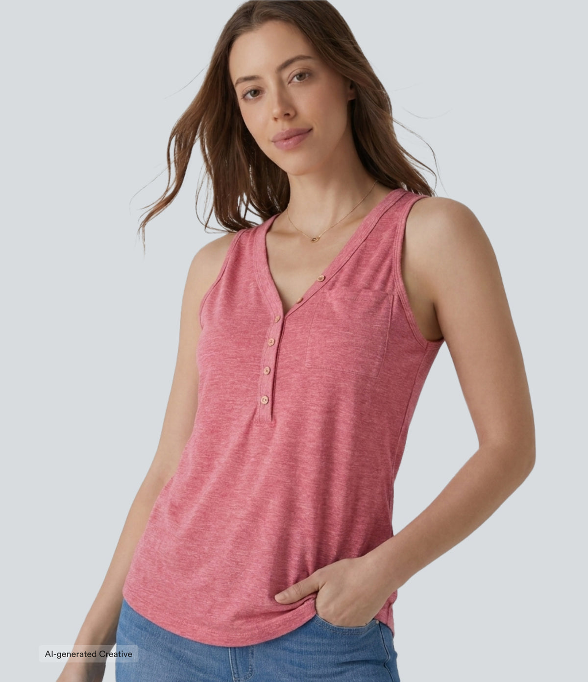 V Neck Sleeveless Decorative Casual Top