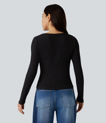 U Neck Long Sleeve Casual Top