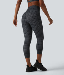Halara UltraSculpt™ Check Plaid Print High Waisted Drawstring Yoga Capri Leggings with Pockets