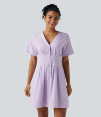 Breezeful™ V Neck Half Sleeve Quick Dry Mini Casual Dress with Pockets