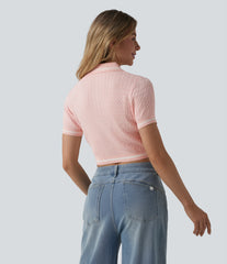 Polo Short Sleeve Cropped Casual Sweater