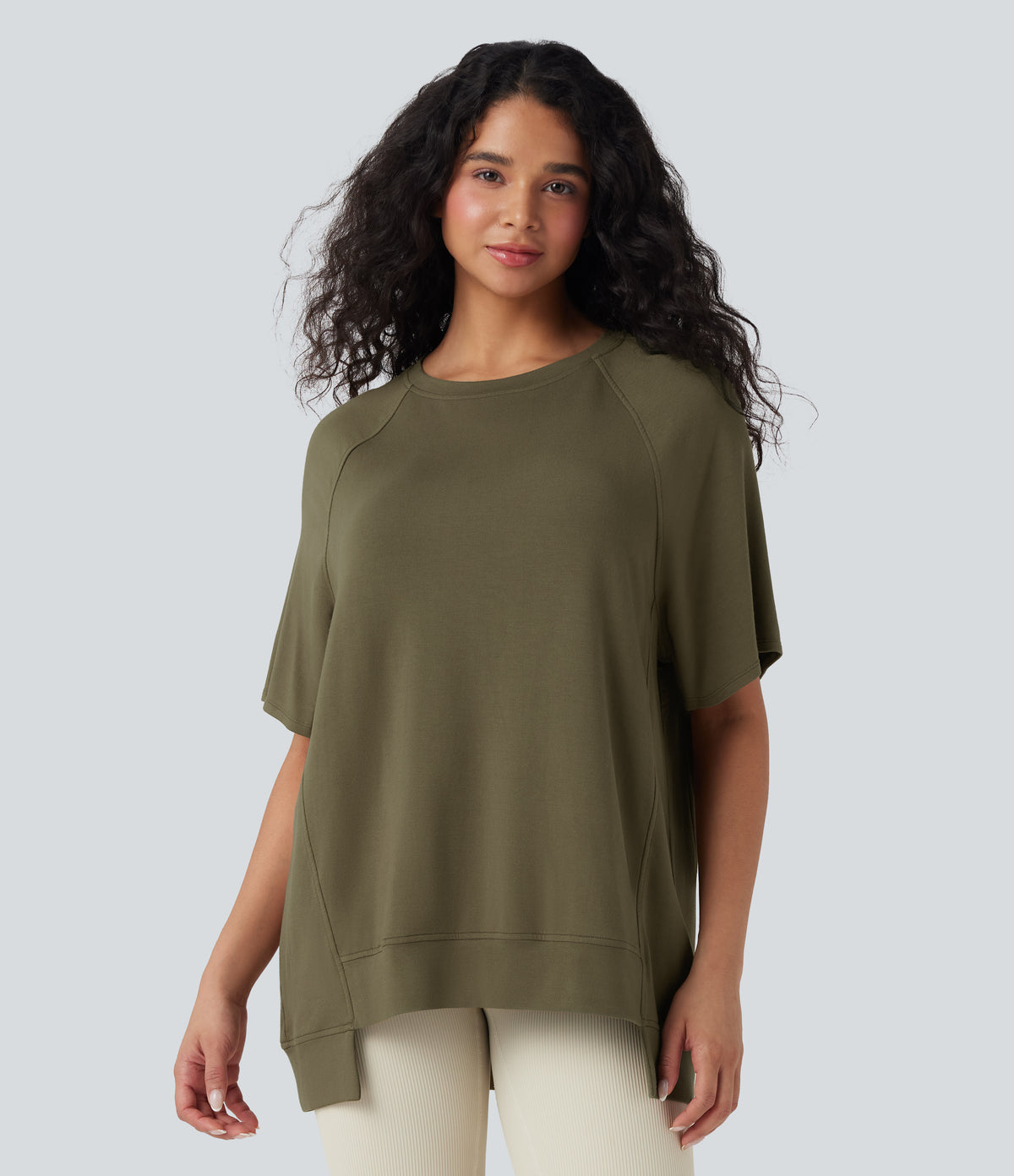 Round Neck Short Sleeve High Low Casual Top
