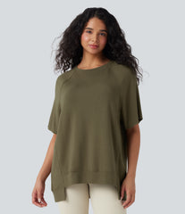 Round Neck Short Sleeve High Low Casual Top