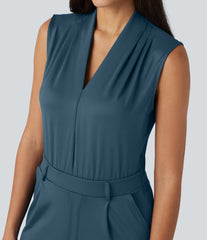 V Neck Sleeveless Work Jumpsuit with Pockets-Easy Peezy Edition