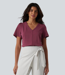 V Neck Short Sleeve Work Top