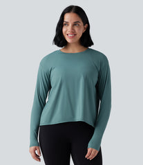 SoftlyZero™ Airy Round Neck Long Sleeve 2-in-1 Tie Back InstantCool Yoga Sports Top-UPF50+