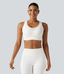 High Support Contrast Mesh Adjustable Buckle Non-Removable Pad Training Sports Bra