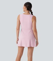 V Neck Sleeveless Decorative 2-Piece Mini Casual Dress with Pocket