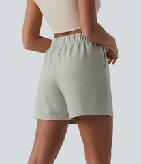 High Waisted Pleated Casual Baggy Sweat Shorts with Pockets