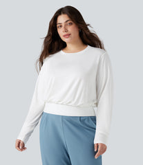 Round Neck Long Sleeve Work Plus Size Top