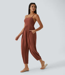 Spaghetti Strap Lace Up Pocket Jumpsuit