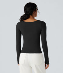 Halara HeatCore Sweetheart Neck Push-Up Long Sleeve Casual Warming Top A/B Cup