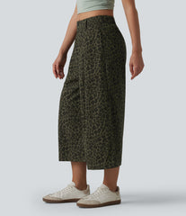 Mid Rise Leopard Print Cropped Casual Baggy Pants with Pockets