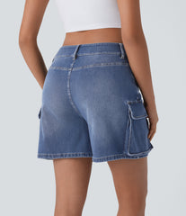 Halara Flex™ Low Rise Pockets Washed Denim Casual Cargo Shorts