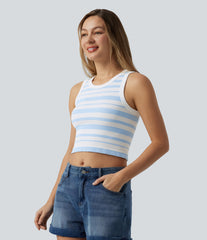 OneForm Seamless Flow Round Neck Stripe Cropped Casual Tank Top