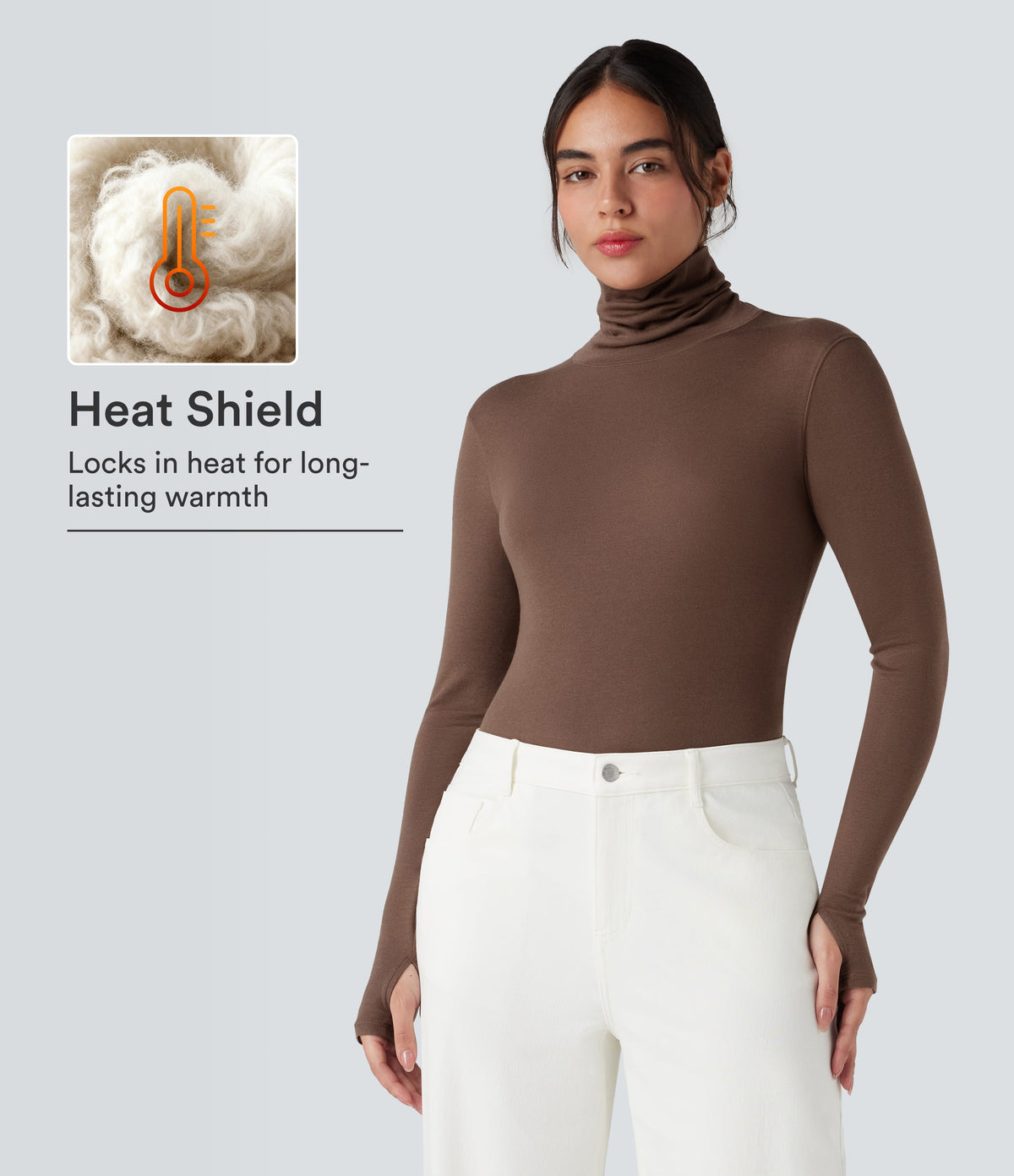 Mock-neck Long Sleeve Thumb Holes Slim Fit Casual Wool-Blend Tops