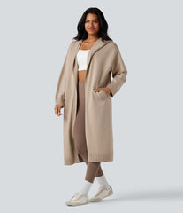 Hooded Long Sleeve Longline Casual Cardigan with Pockets