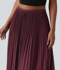 High Waisted Pleated Midi Casual Skirt