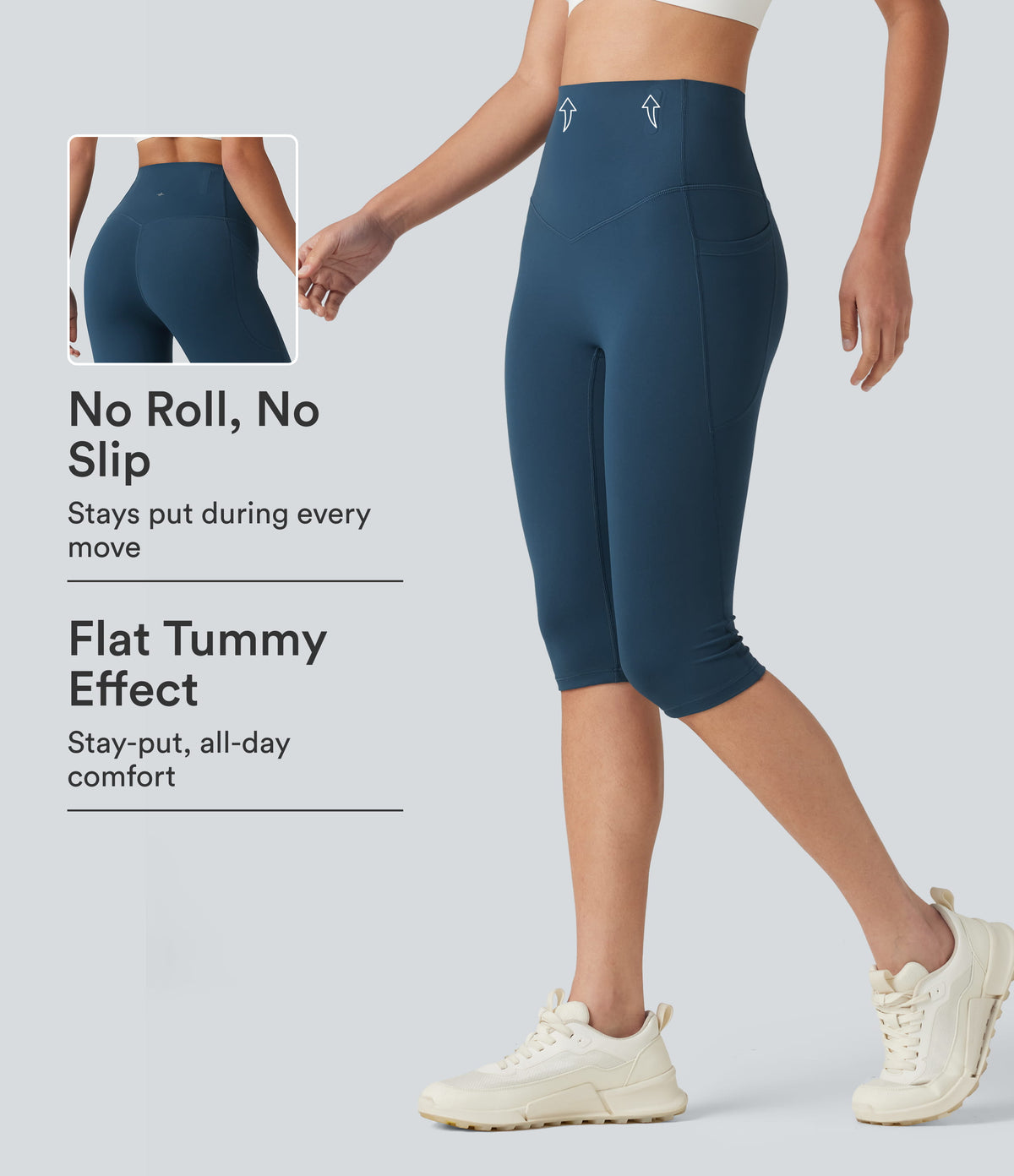 Halara UltraSculpt™ High Waisted Anti-Roll Tummy Control Shaping Workout Pedal Pushers Leggings with Pockets