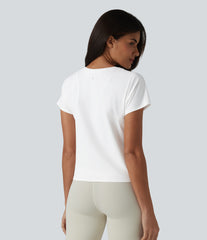 V-neck Raglan Short Sleeve Relaxed Yoga Cotton Sports Top