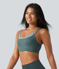 OneForm Seamless Flow Light Support Color Block 2-in-1 Built-in Bra Yoga Sports Bra