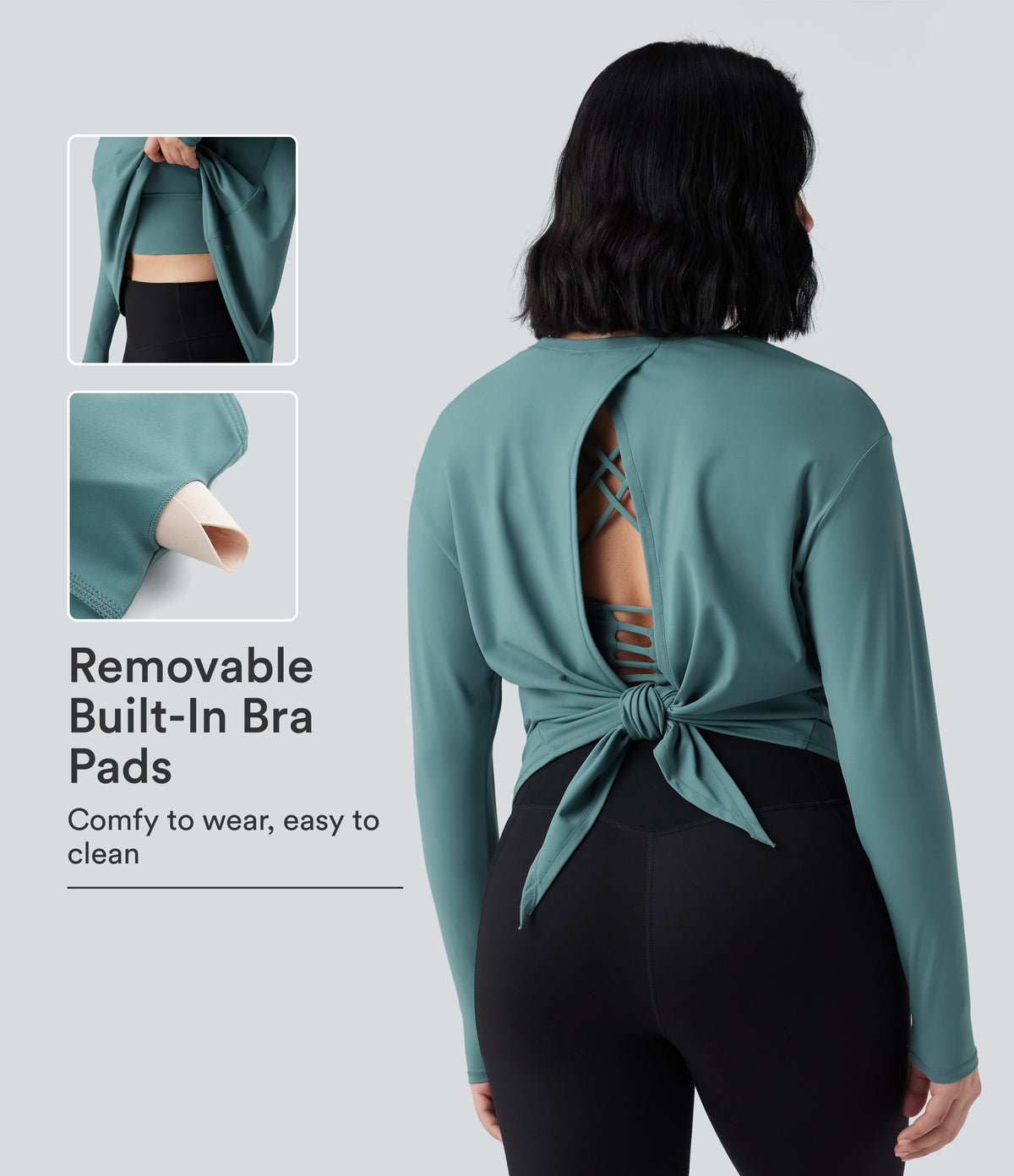 SoftlyZero™ Airy Round Neck Long Sleeve 2-in-1 Tie Back InstantCool Yoga Sports Top-UPF50+